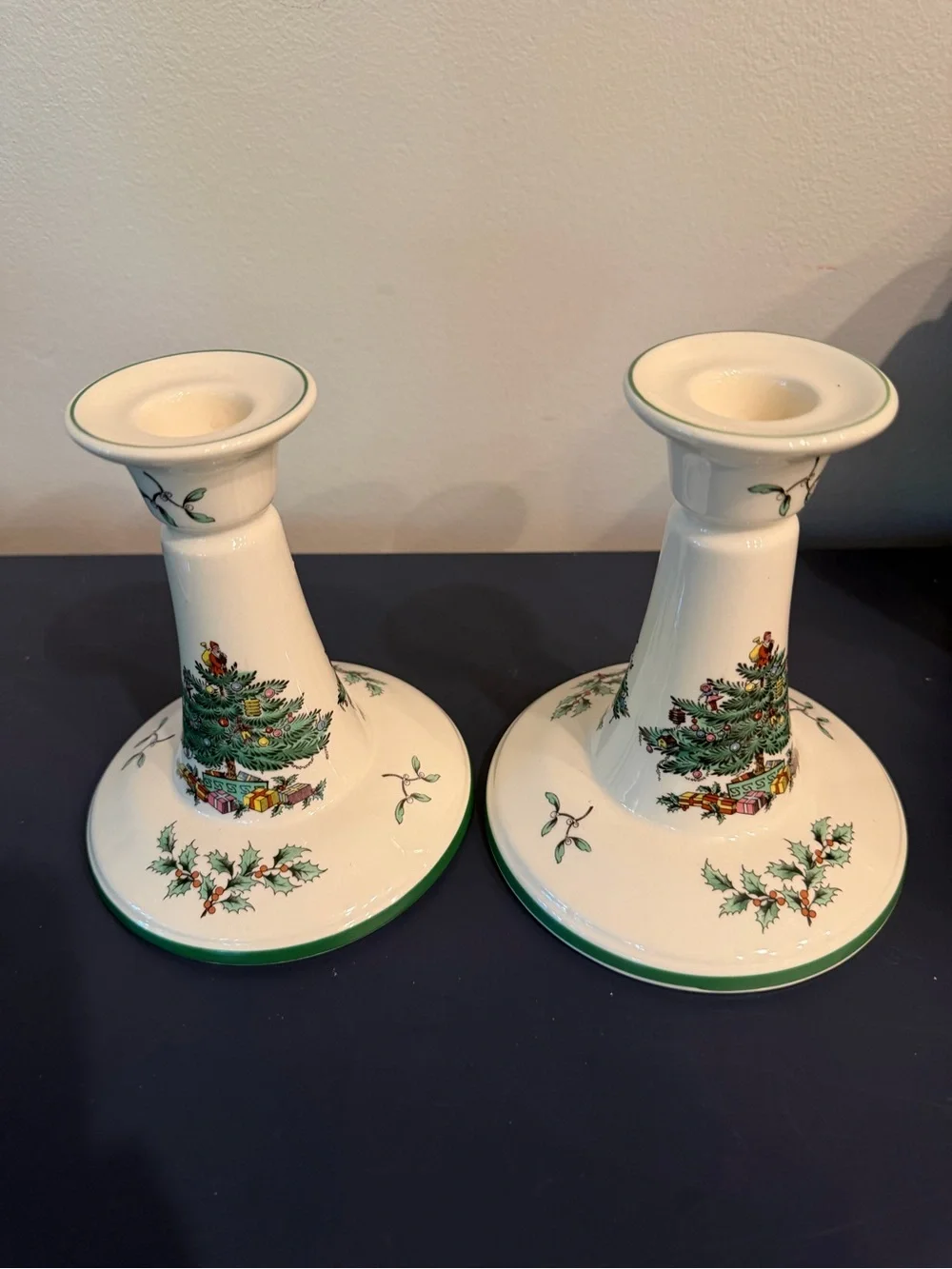 Pair of Spode Christmas Tree Candleholders